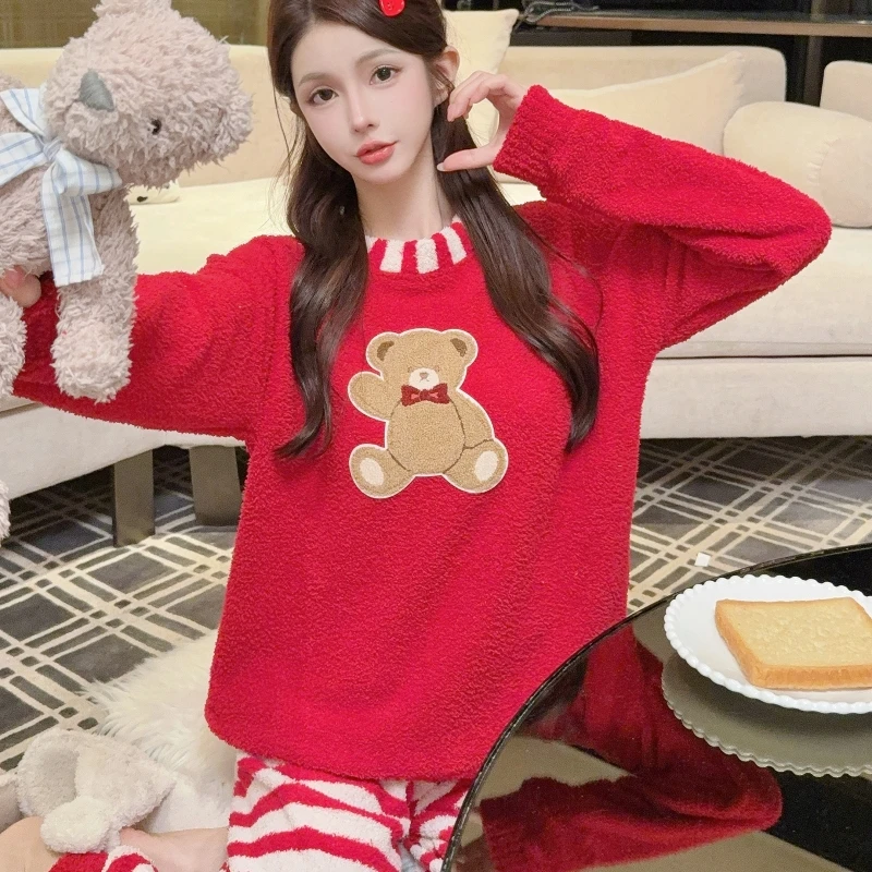 

Pajama Sets Yellow Strips Women Sweetheart Neckline Terry Zip Front Loungewear Full Length Cozy Youth Everyday Practical Winter