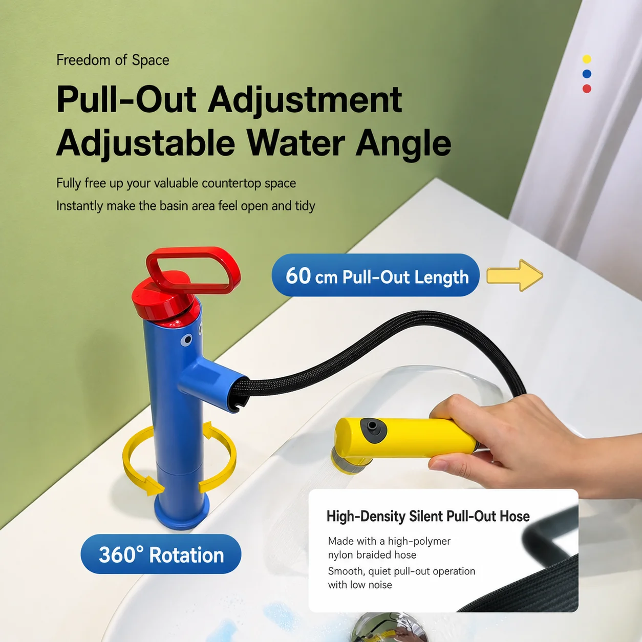 Dopamine Pull Out Bathroom Basin Faucet Cute Cartoon 70cm Flexible Upward Spray Mouthwash Hot Cold Mixer Tap for Vanity