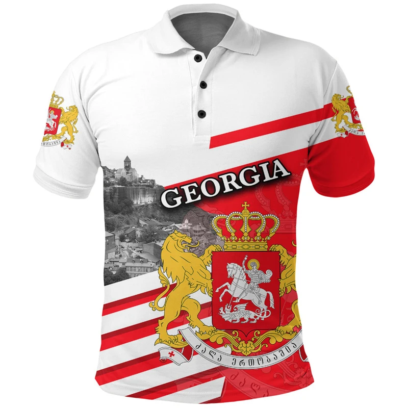 2024 Summer Newest Georgia Graphic Polo Shirts Outdoor Sportswear Gym Tops Georgian National Emblem Flag 3D Print T-shirt Tees