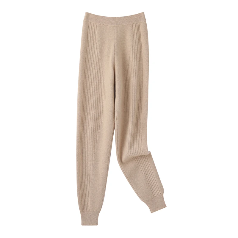 Calça 100% lã merino feminina, macia, confortável, cintura alta, tricotada, espessa, elástica, fina, outono, inverno, nova