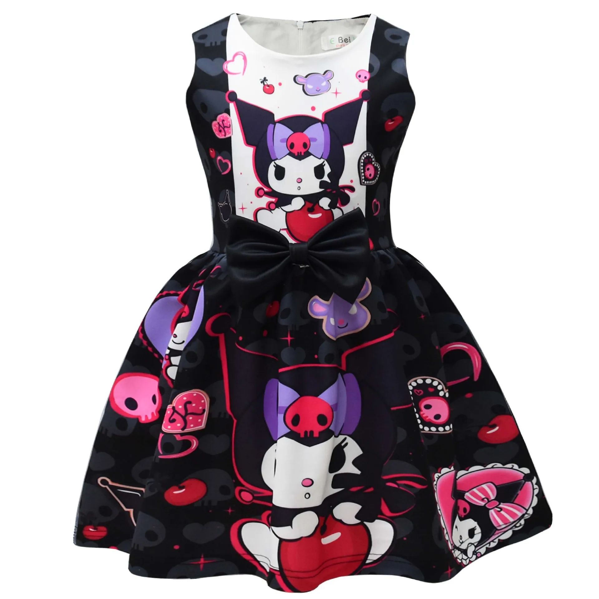 

Girls Costume Kuromi Cosplay Dresses Cartoon Print Kawaii Bowknot Kids Casual Party Princess Lolita Dress Outfit Birthday Gift