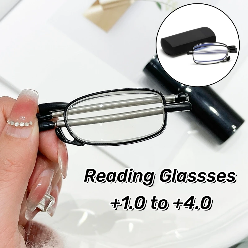 

Folding Portable Zipper Bag Reading Glasses New Antenna Telescopic Legs Anti-blue Presbyopia Glasses Ultra Light Unisex Glasses