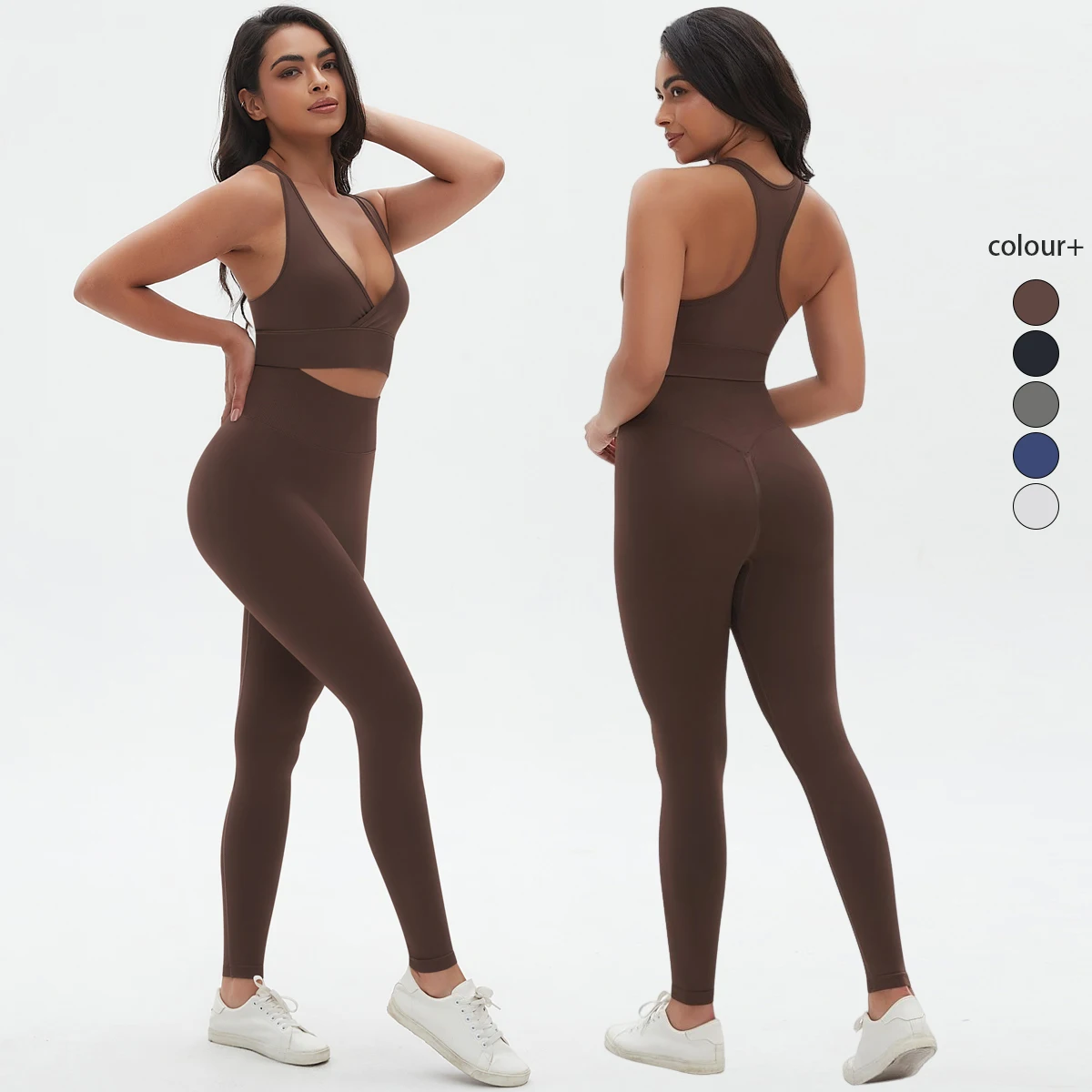 

Women's tracksuit Gym Seamless High Impact Sports Bra Solid Color Nylon Yoga Bra Running Training Pants Slim Knee-Length Bottoms