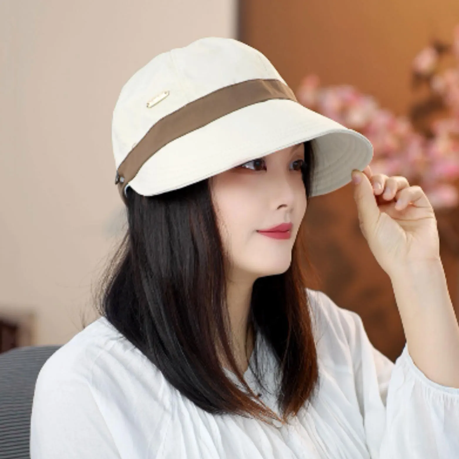 Color Block Women Wide Brim Hat, Quick Dry UV Protection Face Cover Peaked Bucket Hat for Daily Outdoor