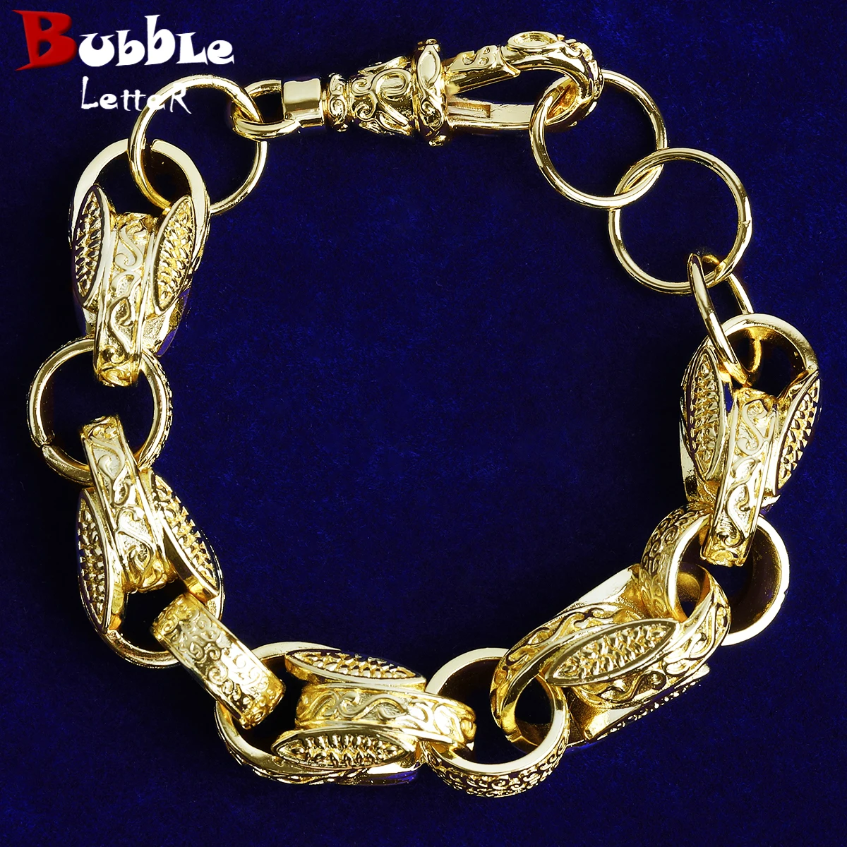 Pulsera con anillo de tulipán con letras de burbujas para hombre, joyería de Hip Hop chapada en oro con circonita cúbica 5A, cierre Albert