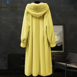 Faux Mink Fur Coat for Women,Covered Button Jackets,Hooded Overcoat,Female Clothes,Thicken Warm,New, Winter,2025
