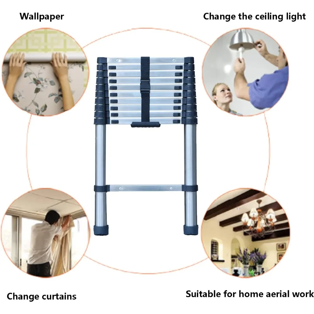 Stainless Steel Telescoping Ladder - 10 FT Step Ladder, Portable Folding Collapsible, Multi-Purpose for Home, Roofing, RV