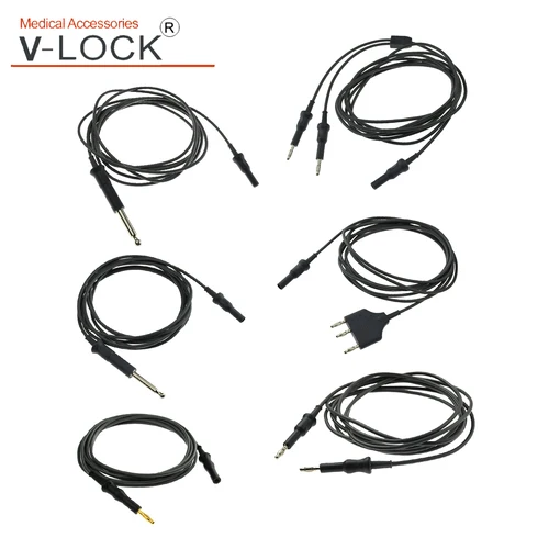 Cable de silicona de cable de fórceps monopolar reutilizable V-Lock con conector hembra macho banana de 8mm y 4mm