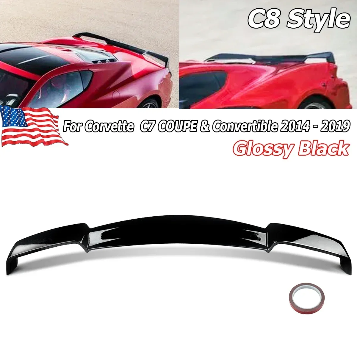 

For 14-19 Chevy Corvette C7 Gloss Black Rear Trunk Lid Wing Spoiler C8 Z51 Style