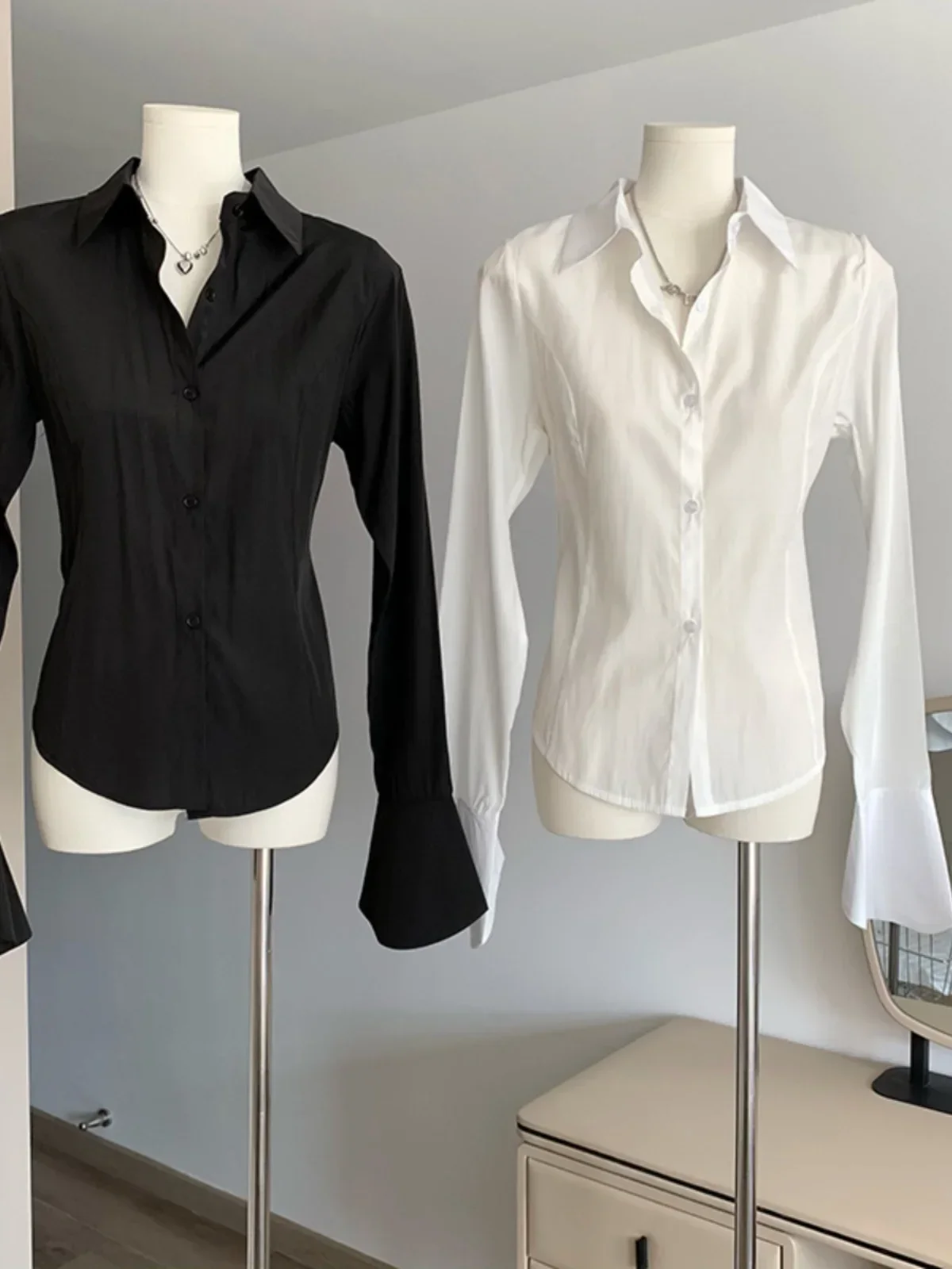 Female Secretary Slim Skinny Strap Adjustable Waist Temperament Long Sleeve White Shirt