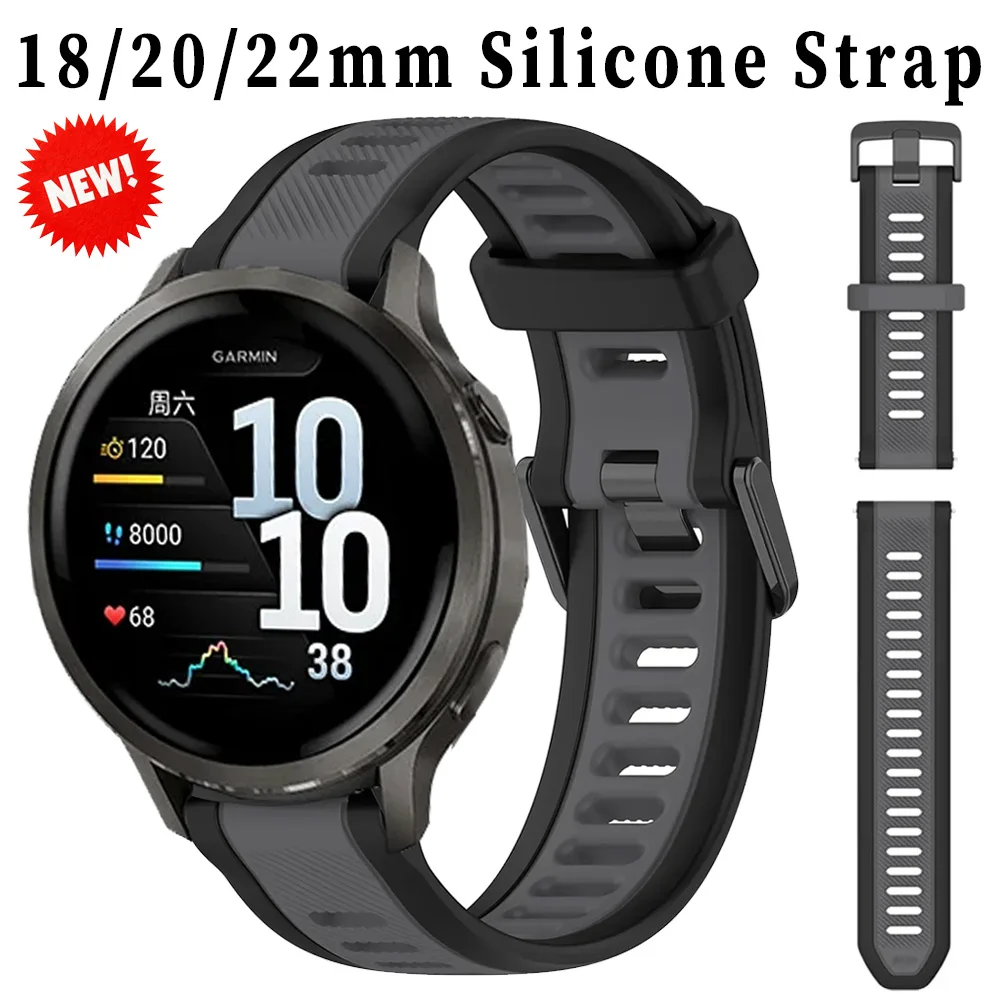 

Силиконовый ремешок 18 мм, 20 мм, 22 мм для Garmin Forerunner 970/570, 47 мм, 42 мм/Active 6, спортивный ремешок для часов Garmin Venu 4, 45 мм, 41 мм, ремень