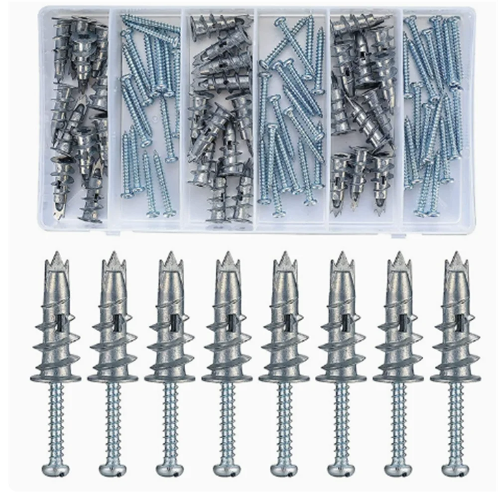 120pcs Drywall Anchors and Screws Set 31mm/32mm Self Drilling Wall Plugs for Hollow Walls