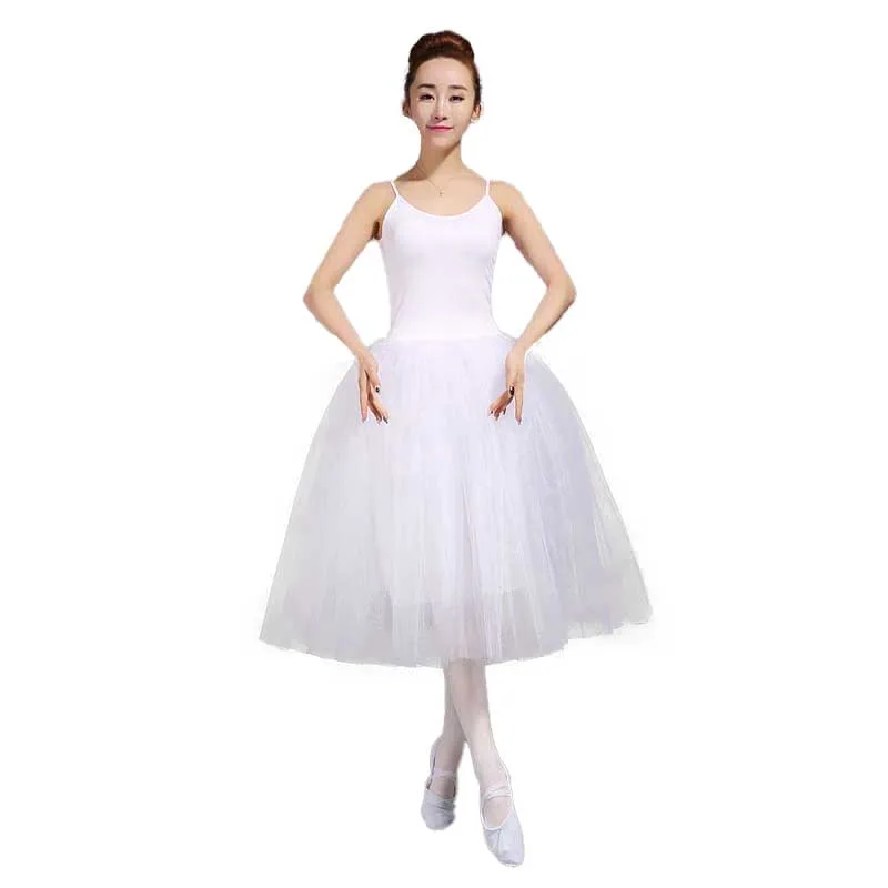 Adult Romantic Ballet Tutu Rehearsal Practice Skirt Swan Costume for Women Long Tulle Dress White pink black color Ballet Wear