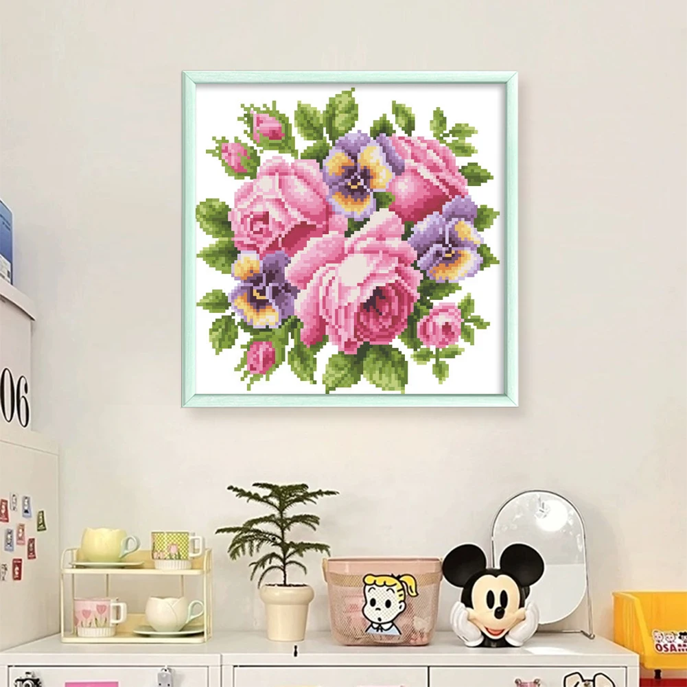 خرز التطريز الجزئي المطبوع 9CT روز عبر الابره عدة المنزل الفن Craft29x28cm