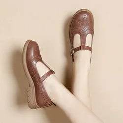 Brown Plus Size Platform Shoes for Women Round Toe Shoes Pumps Slip-on Tabi Leather Loafers Womens Lolita Mary Jane Women's Boat