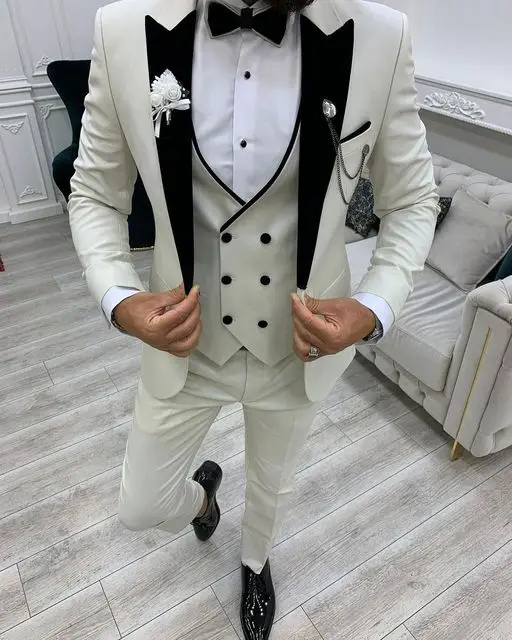 

Latest Designs Men Suit Ivory Blazer Vest Pants Custom Made Mens Wedding Suits Groom Tuxedo Bridegroom 3 Pieces