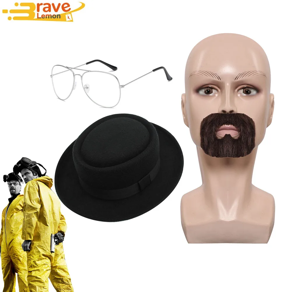 Film Breaking Bad Walter White Cosplay Hoed Baard Bril Disfraz Kostuum Accessoires Mannelijke Fantasie Halloween Carnaval Prop Geschenken