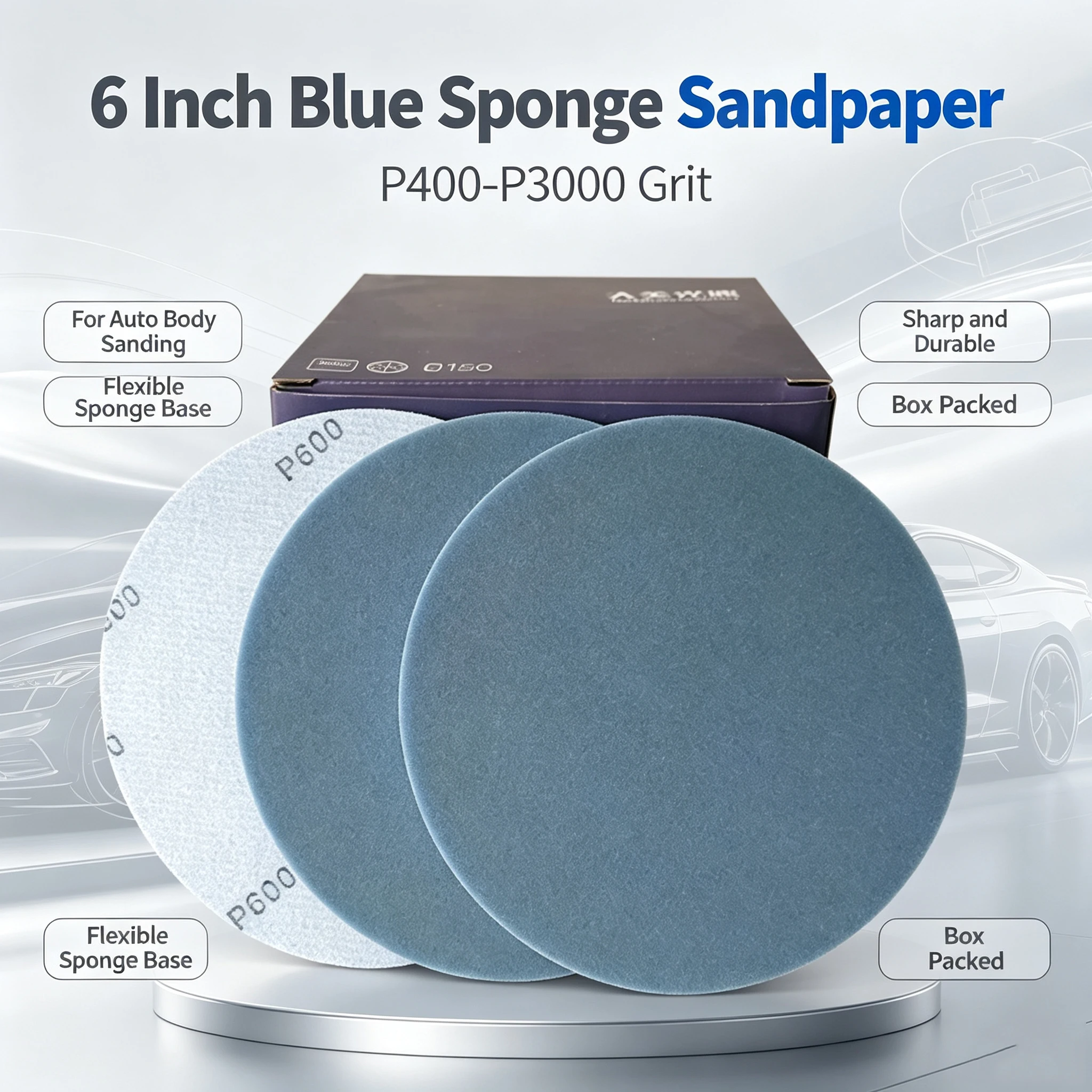 20 pcs 6-inch sponge sandpaper Fine grinding and polishing of metal on the car paint surface for beauty purposes Circle