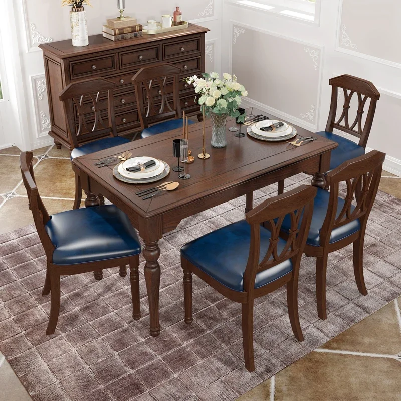 

Solid Wood Dining Table Country Retro Simple Dining Tables and Chairs Set Rectangular Restaurant Home Dining Table
