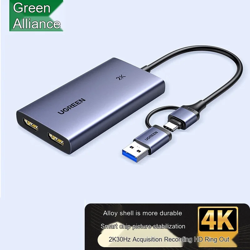 UGREEN 25773 CM726 HDMI Video Capture Card 2K 30Hz Recording 4K 30Hz Loop Out USB Live Streaming Adapter