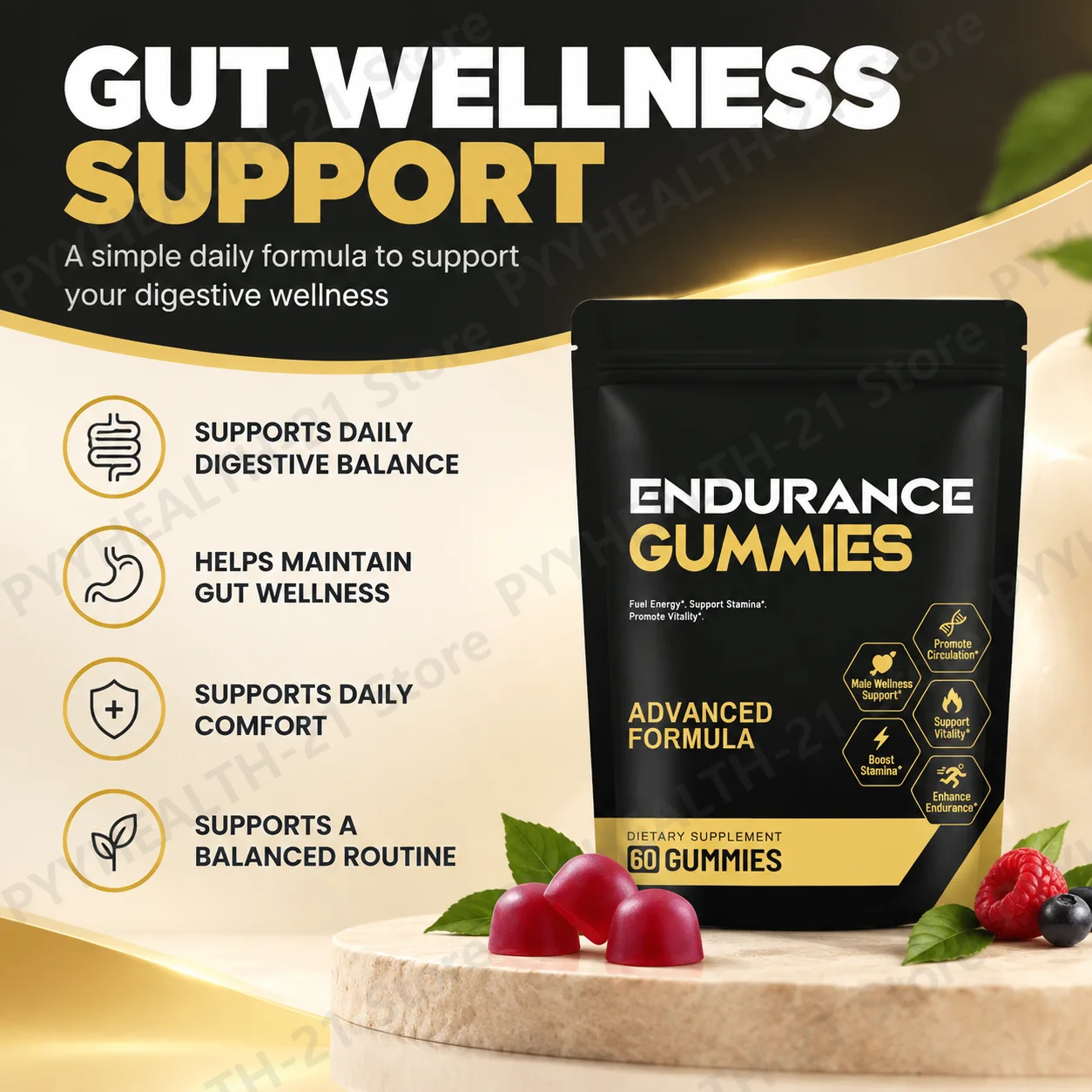 Men's Endurance Gummies Supports Fitness Goals Balanced diet Vitality Active Lifestyle Vitamin B6 D3 Zinc Ashwagandha Maca 60pcs