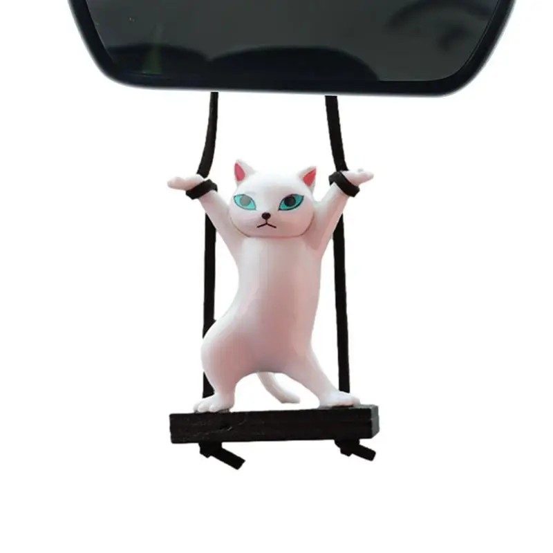 Cute Swinging Cat Ornament Cat Car Rear View Mirror Pendant Cute Car Rearview Mirror Pendant Fun Interior Rearview Mirrors