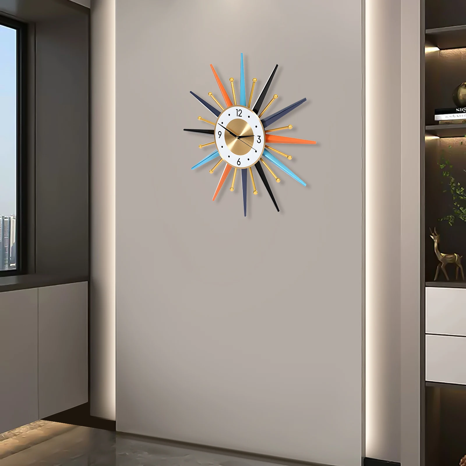 

5 Colors Wall Clock Wide Round Dial with 2 Hooks and A Hanging Slot for The Living Room, Entrance, Corridor, Office, Study