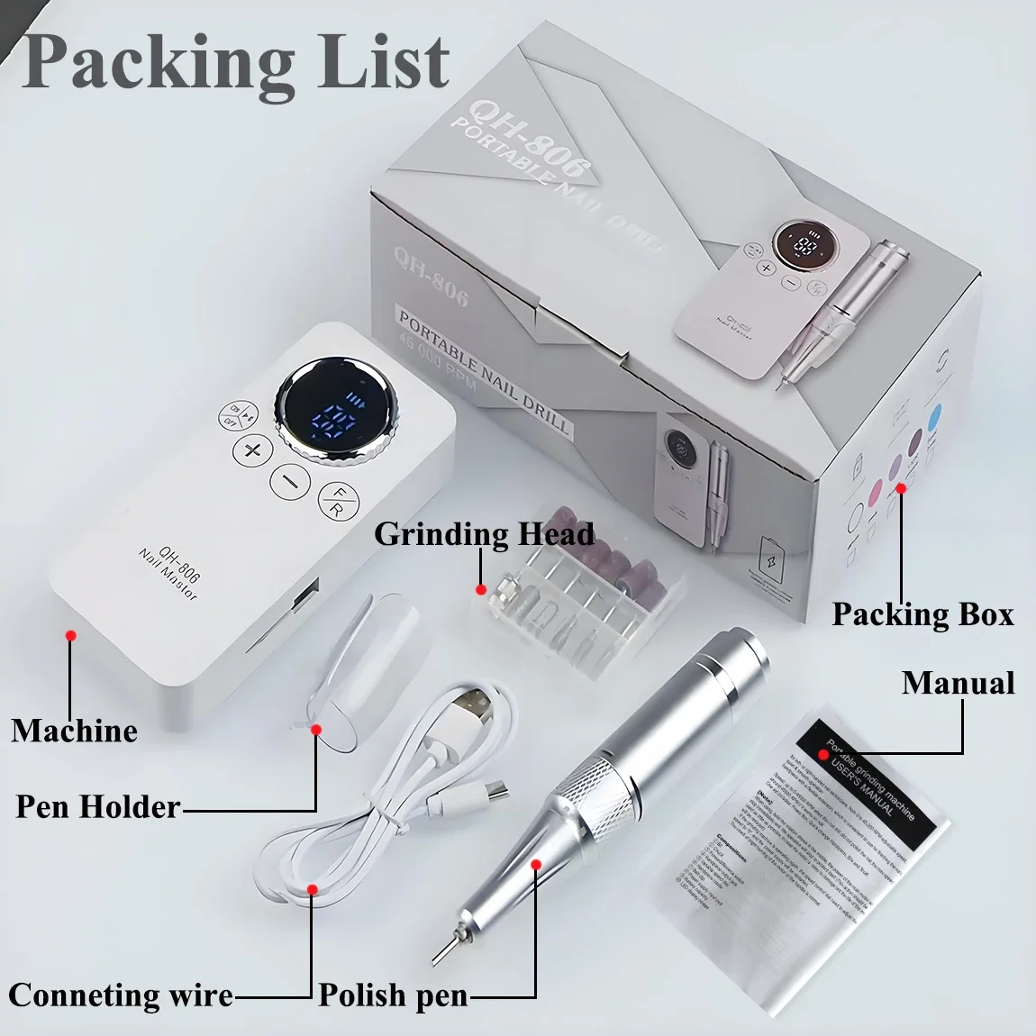 เครื่องเจียรเล็บ 45000 รอบต่อนาที แบบชาร์จไฟได้ พกพาสะดวก สำหรับตะไบเล็บ เจลเล็บ ขัดเงา สำหรับร้านทำเล็บ