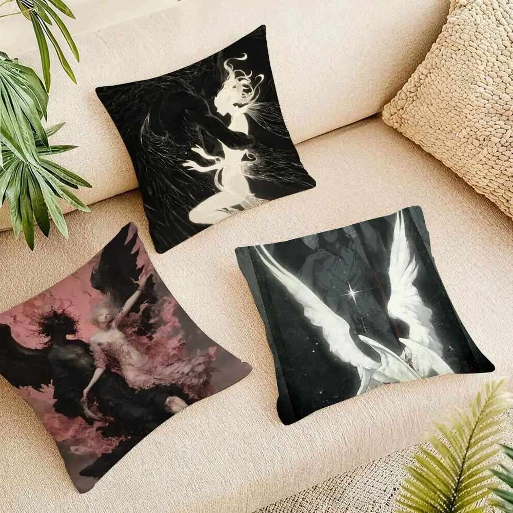 Dark Movie Angels & Demons Cushion Cover Short Plush Pillowcase, Washable Wrinkle Resistant Cover for Bedroom Gift