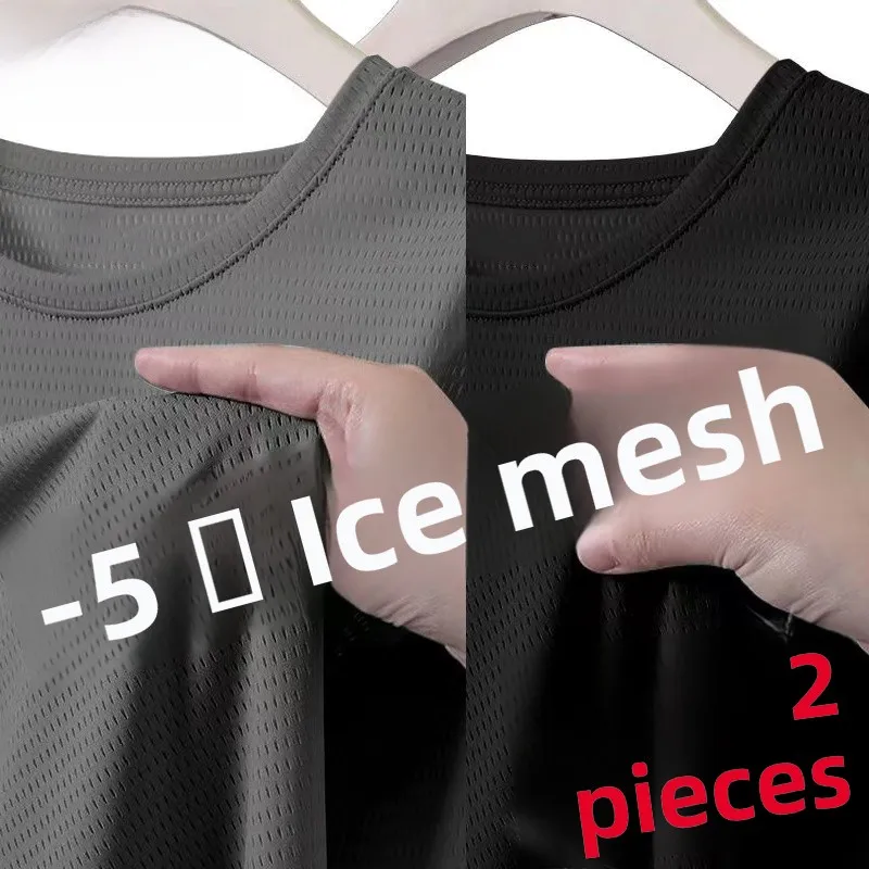 Cseta de seda de hielo para hombre, cuello redondo, manga corta, ra, transpirable, de secado rápido, Color sólido, Top...