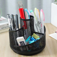 1PC Rotating Pen Holder Desktop Multi-functional Storage Box Metal Mesh360-degree Free Rotation Pen Holder Office Supplies