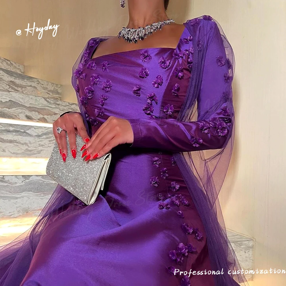 Heyday Square Collar Saudi For Women Appliques Royal Mermaid Prom Gown Floor Length Flowers Elegant evening dresses luxury 2024