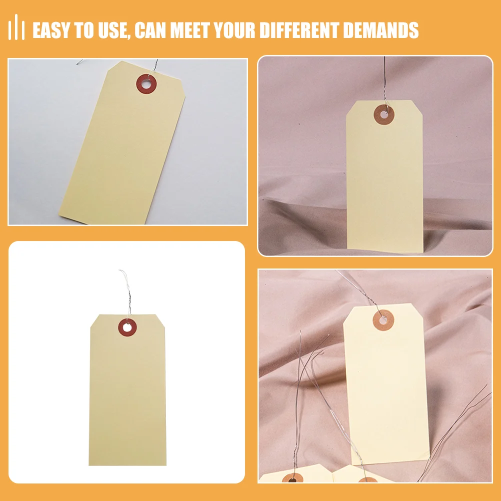 100 Pcs Cable Ties Shipping Label Blank Tags Packaging Wired Manila with Iron Wires Eyelets for