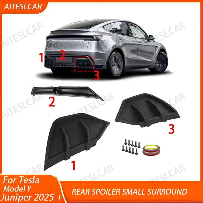 

For Tesla Model Y Juniper 2025 Rear Bumper Diffuser Lip Spoiler Refit Protector Guard ABS Carbon fiber Black Cover Accessories