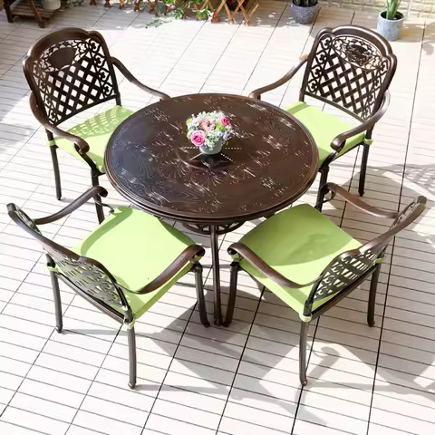 2025 New Outdoor aluminum dining table 100cm Table Round Garden Waterproof Rustproof Durable Patio Table for Dining Kitchen