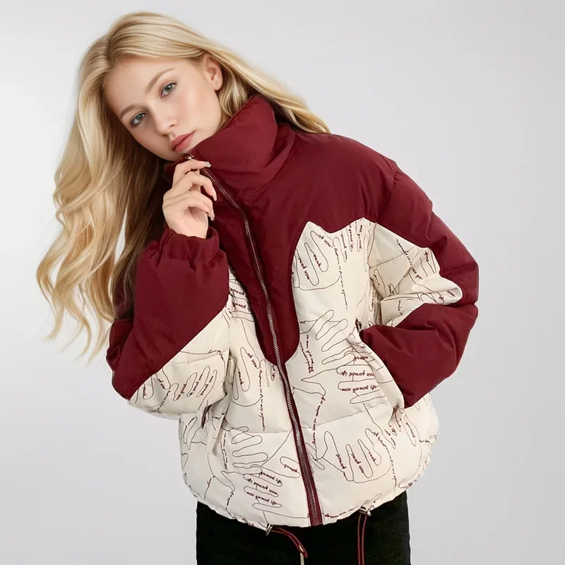 2024 Winter Warm Parkas Women Y2K Korean Loose Streetwear Stand Collar Puffer Jacket Fashion Splicing All Match Down Cotton Coat