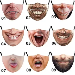Smile Print Mask With Pocket Unisex Funny 3d Masks For Women Adult Face Scarf Adult Protec Mouthmask Outdoor Party Cosplay Mask