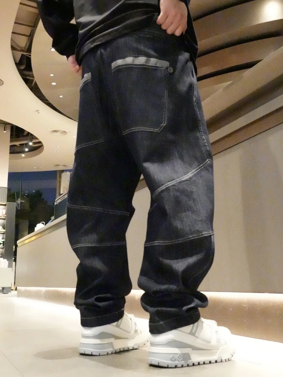 

Мужские осенние джинсы-бананы с пэчворком, повседневные, свободные, прямого кроя, дышащие, эластичные, удобные, молодежные, в стиле Harlan P