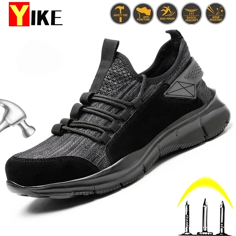 Work Sneakers Men Safety Shoes Construction Steel Toe Work Shoes  Lightweight Safety Boots Anti-Puncture Working Sneakers Kevlar