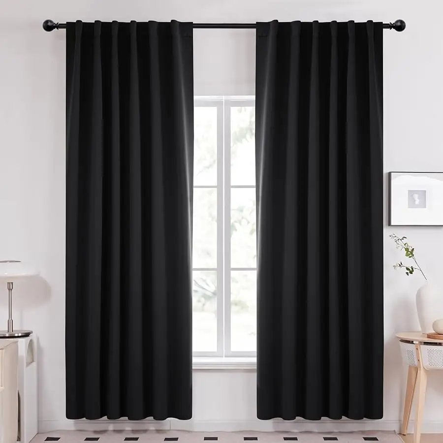 

Decono o Blackout Curtains 84 Inches Long, Black Blackout Curtains for Bedroom - 2 Panels, 52x84 Inch, Room Darkening Curtains f