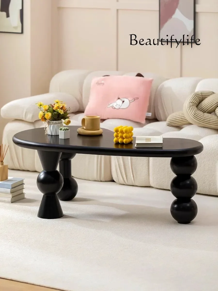 

09 wood minimalist coffee table household small apartment homestay living room special-shaped log black table edge table