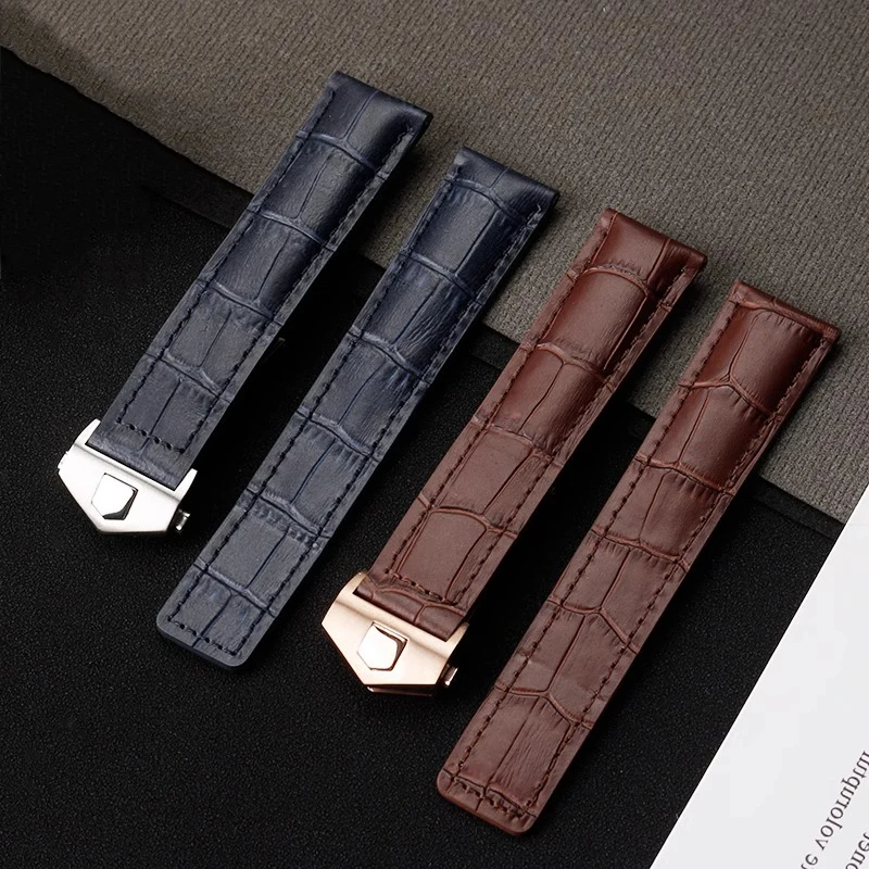 Cowhide lea/ther watch strap 19 20 22mm Hi-Q black brown blue Business men watchband folding buckle For Tag Heuer Carrera Monaco