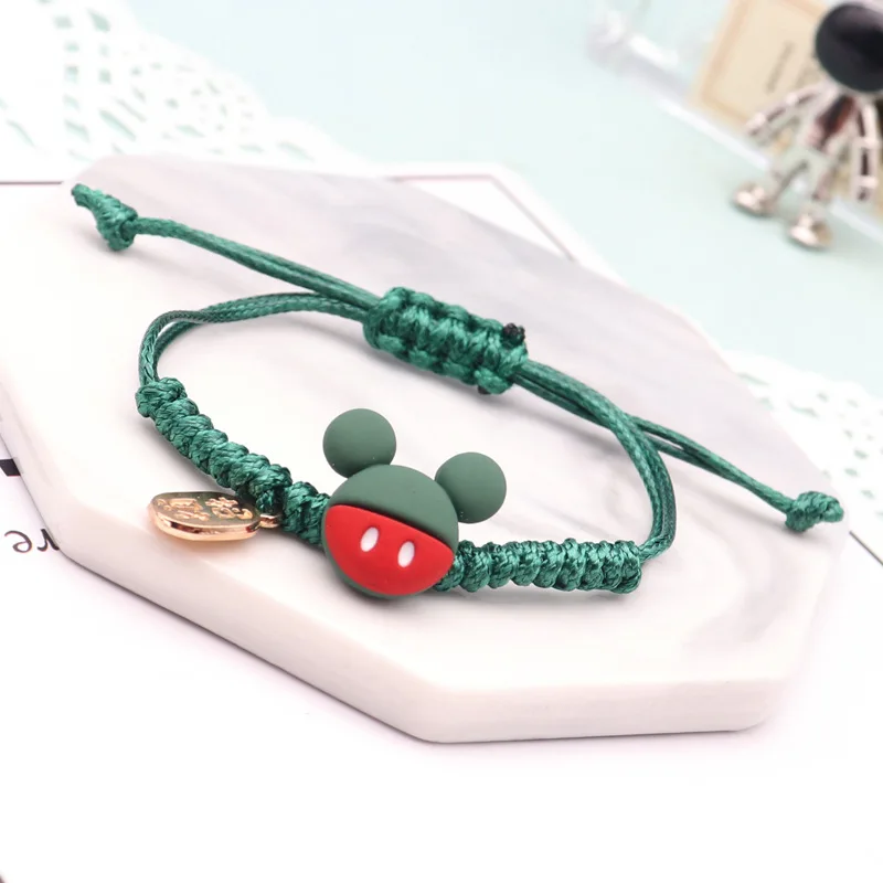 Disney Mickey Mouse Hand Rope Chain Bracelet Cartoon Leather Braided Classic Chain Bracelet for Kids Children Toys Jewelry Gift