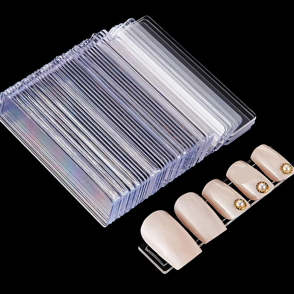 

50pcs Nail Art Display Strip Fake Nails Holder Sturdy Transparent Manicure Practice Stand Lightweight Storage