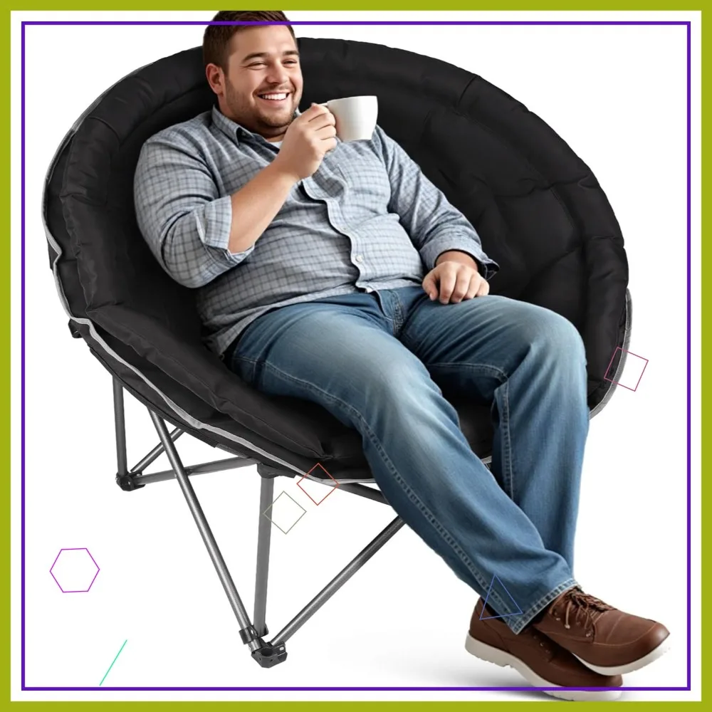 

Oversized XXL Folding Round Camping Chair, Heavy Duty 400Lbs, Padded Moon Chair for Adults, Outdoor Lawn, Garden, Picnic