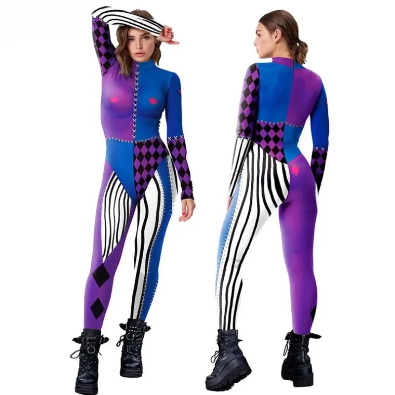 Halloween Horro Zombie Printed Cosplay Dress Women Funny Party Clown Costume Zentai Catsuit Onesie Performance Bodysuits