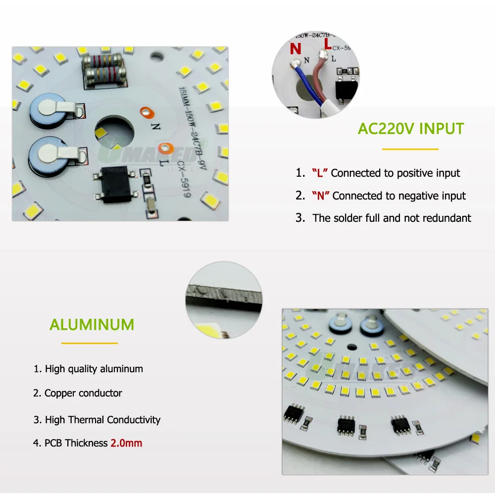 Placa de luz LED de bahía alta, 220V, 100W, 150W, 200W, controlador IC inteligente, SMD2835, Panel de fuente Doide para lámpara de fábrica, reemplazo DIY