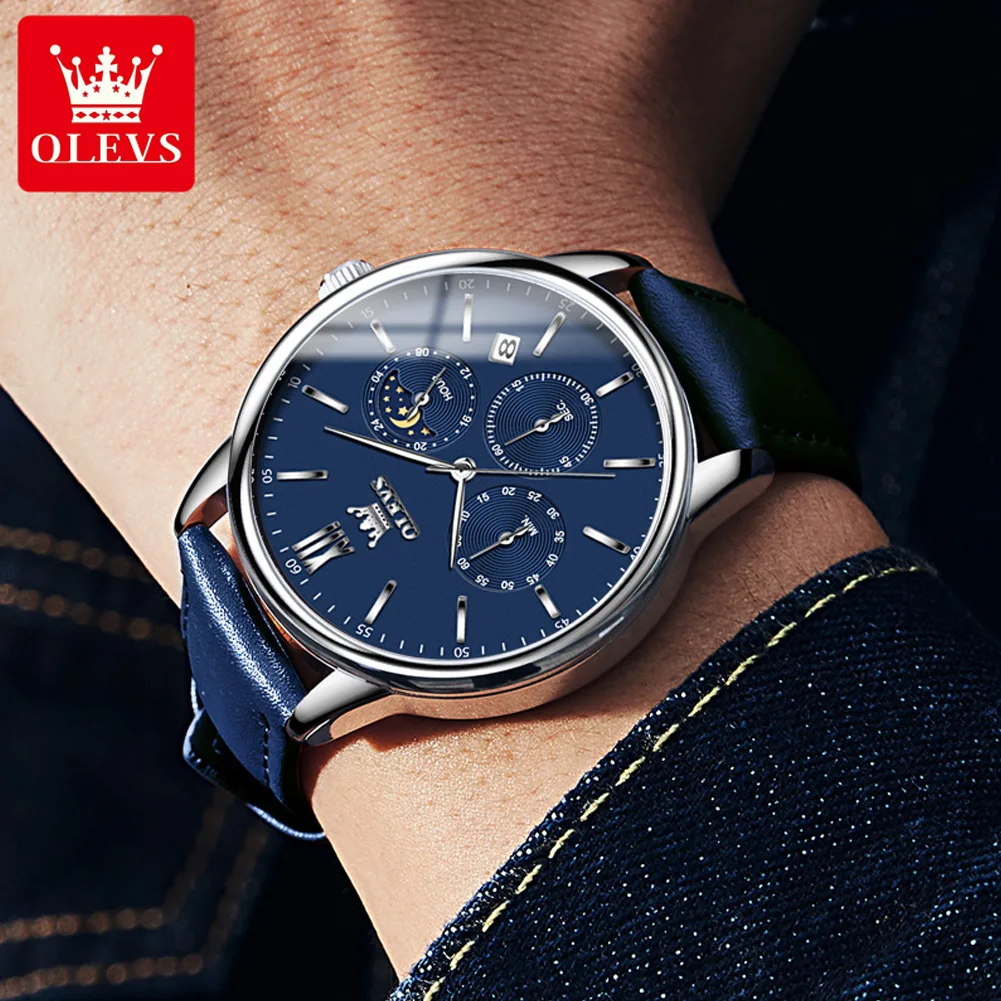 OLEVS 2922 reloj para hombre elegante reloj de cuarzo de lujo escala impermeable luminoso fecha automática señoras Luna cinturón reloj regalos Original