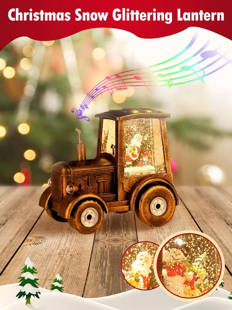 Christmas Steam Car Decoration Glowing Water Filled Small Wind Light Desktop Ornament Replaceable Battery Music Box