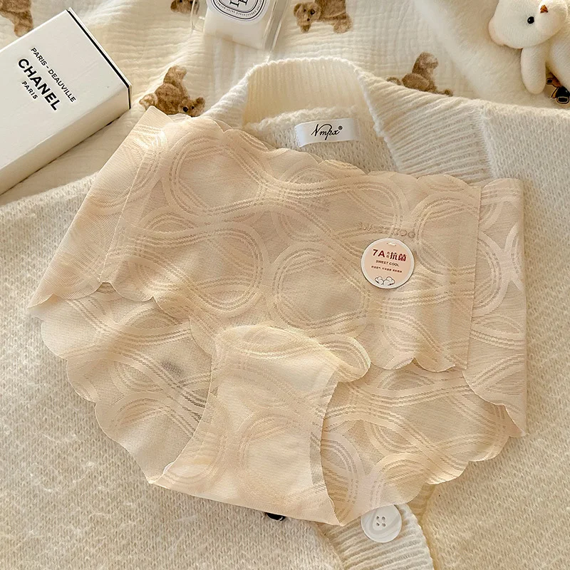 Sexy Lace Cotton Ladies Panties Women's Underwear Breathable Summer Mid-Waist Ice Silk Seamless Antibacterial Triangle Briefs